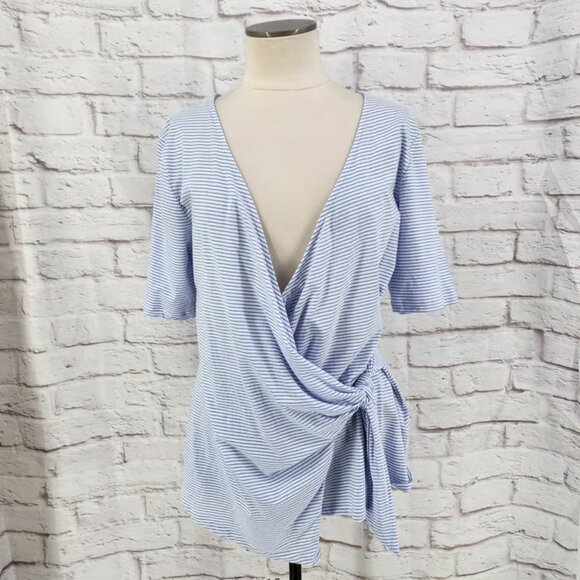 Lands' End Tops - Lands End Wrap Tunic Top Stripe Beach Coastal Vacation Modal Classic Chic Large